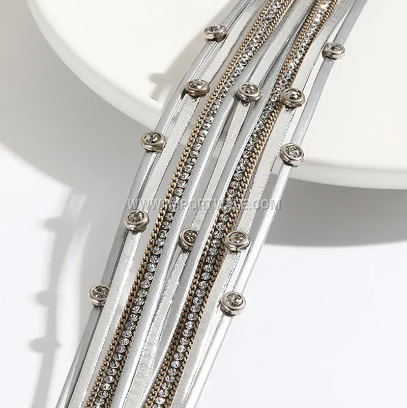 Multi-Layer Faux Leather Rhinestone Wrap Bracelet With Magnetic Clasp