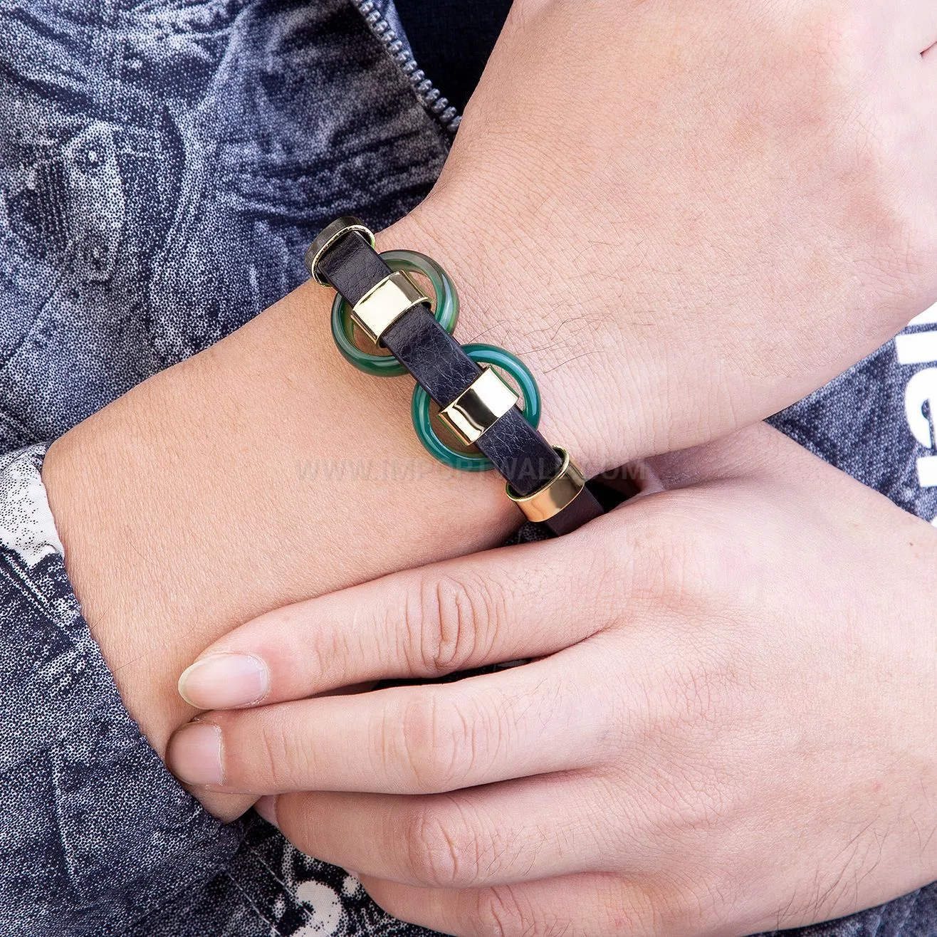 Braided Leather Stone Bead Bracelet with Stainless Steel Clasp