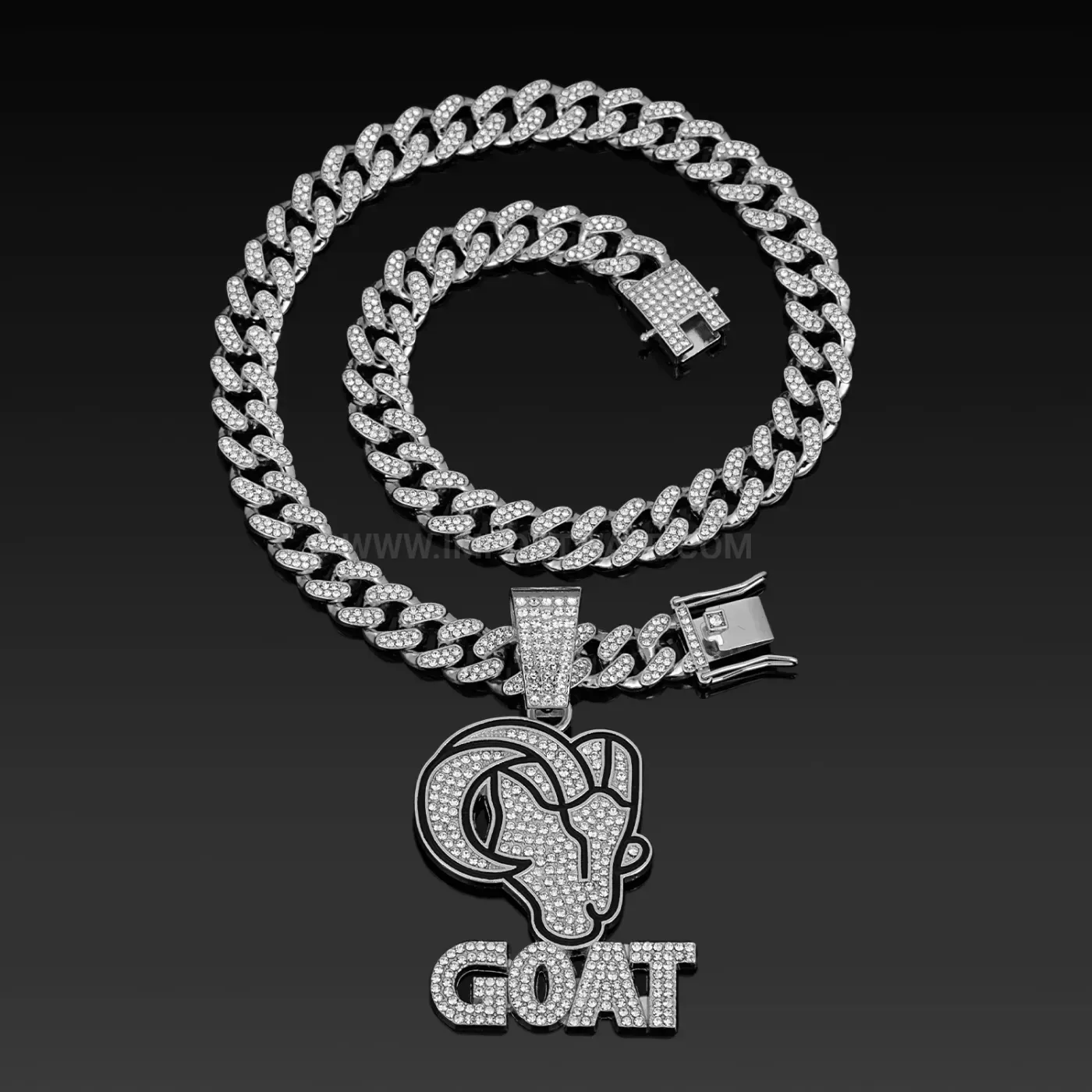 Rhinestone Goat Head Alloy Hip Hop Pendant Necklace