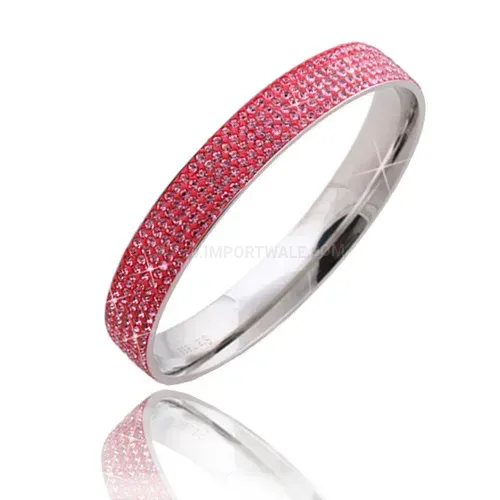 Stylish Five-Row Czech Crystal Inlaid Stainless Steel Bangle Bracelet
