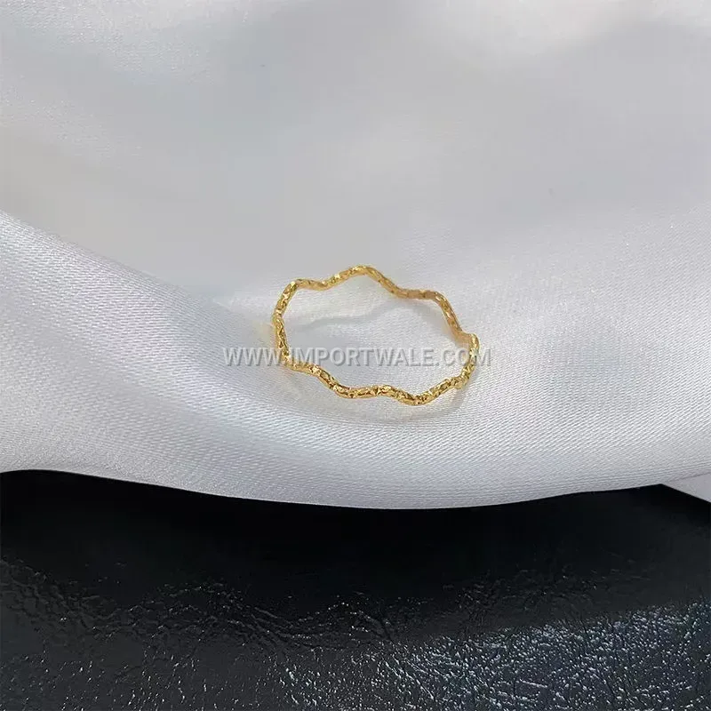 Polished Stainless Steel Wavy Patterned Band Ring
