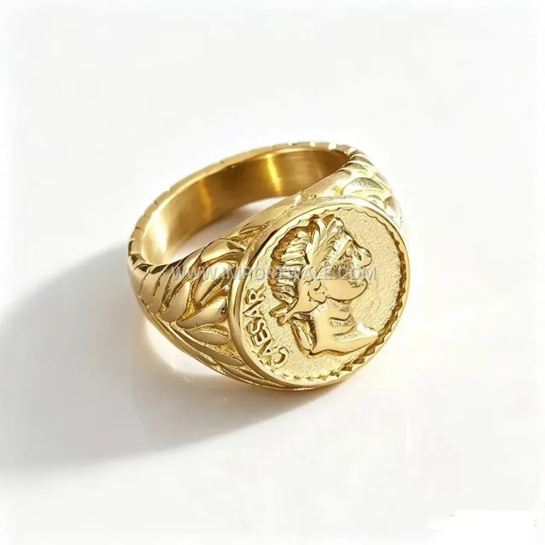 Vintage Caesar Coin Stainless Steel Portrait Signet Ring