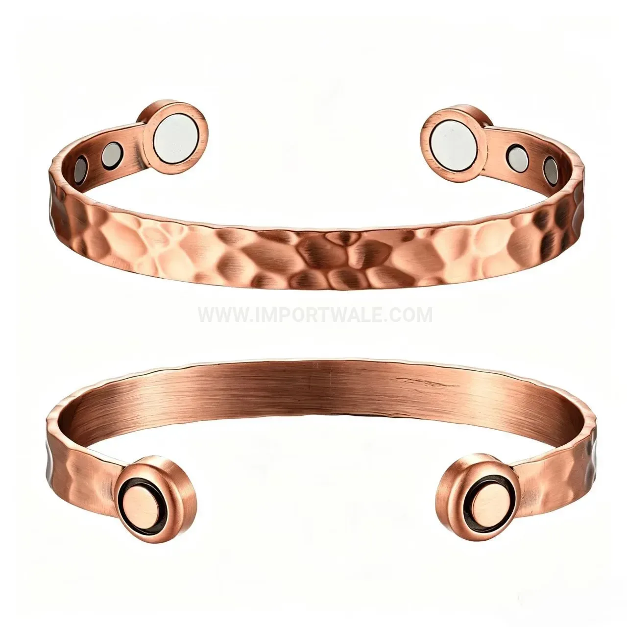 Hammered Red Copper Magnetic Open Bio Cuff Bracelet