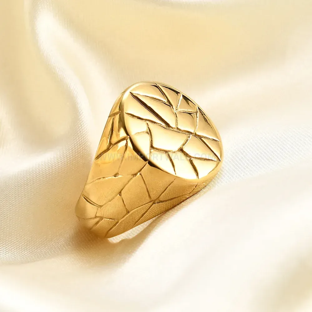 Trendy Textured Geometric Wide Band Stainless Steel Ring