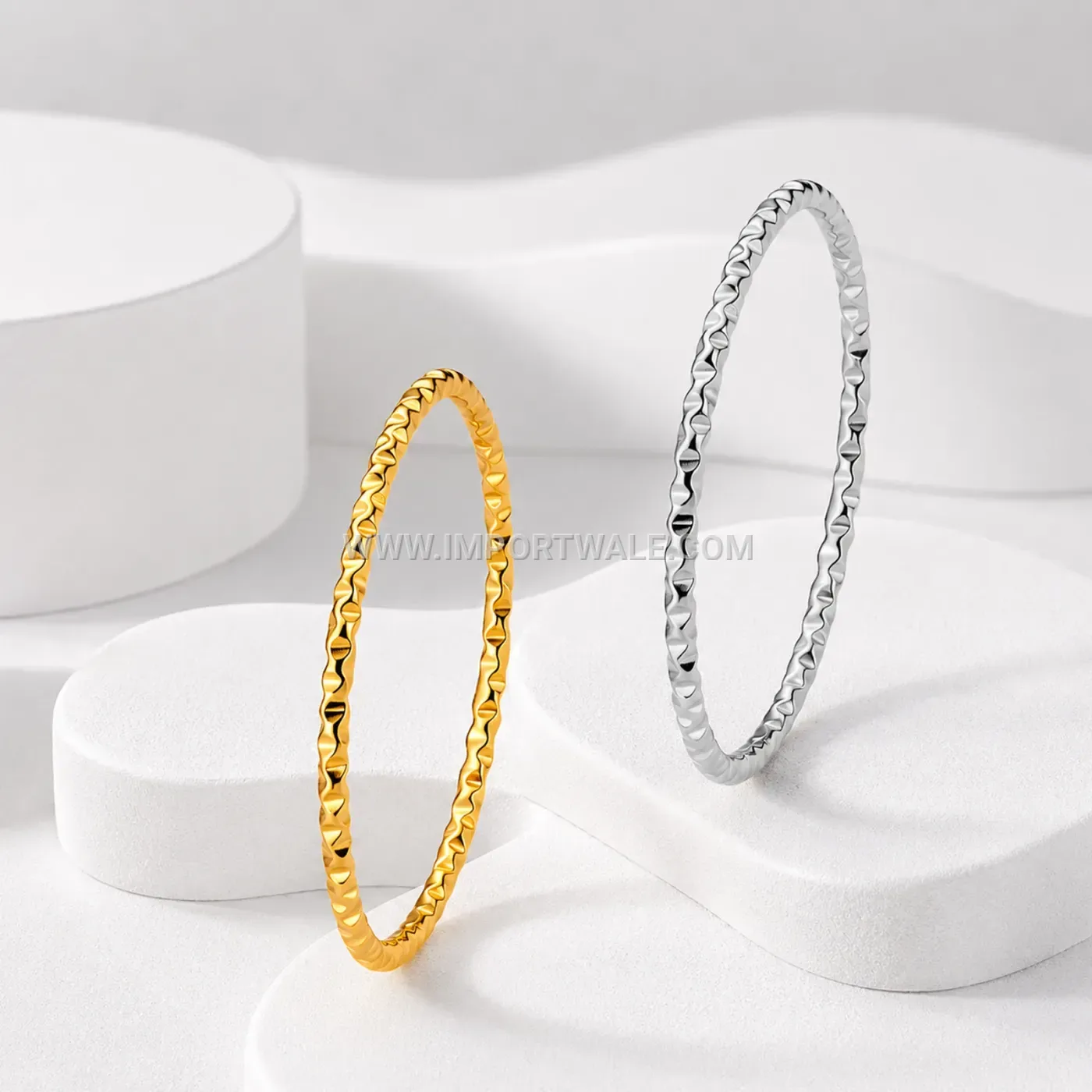 Slender Ripple Textured Stainless Steel Band Ring