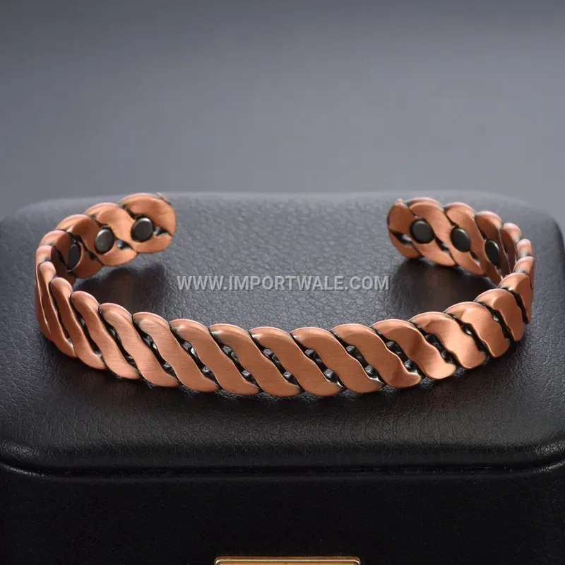 Twisted Rope Solid Copper Magnetic Open Bangle Bracelet
