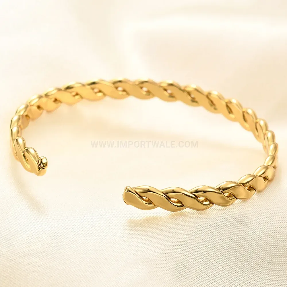 Stylish Twisted C-Shape Adjustable Stainless Steel Bangle Bracelet