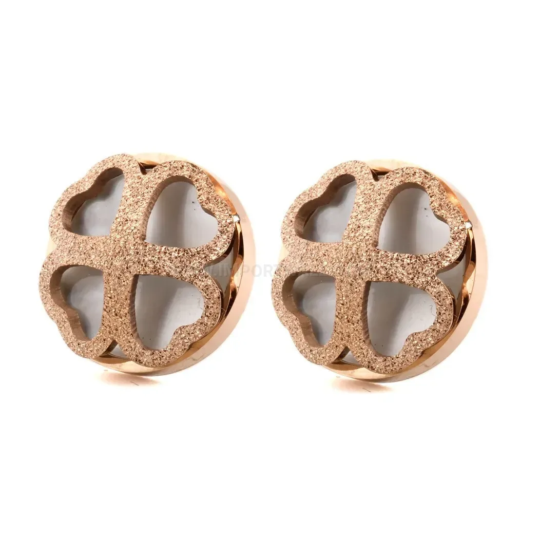 Chic Stainless Steel Heart Shell Inlay Frosted Stud Earrings