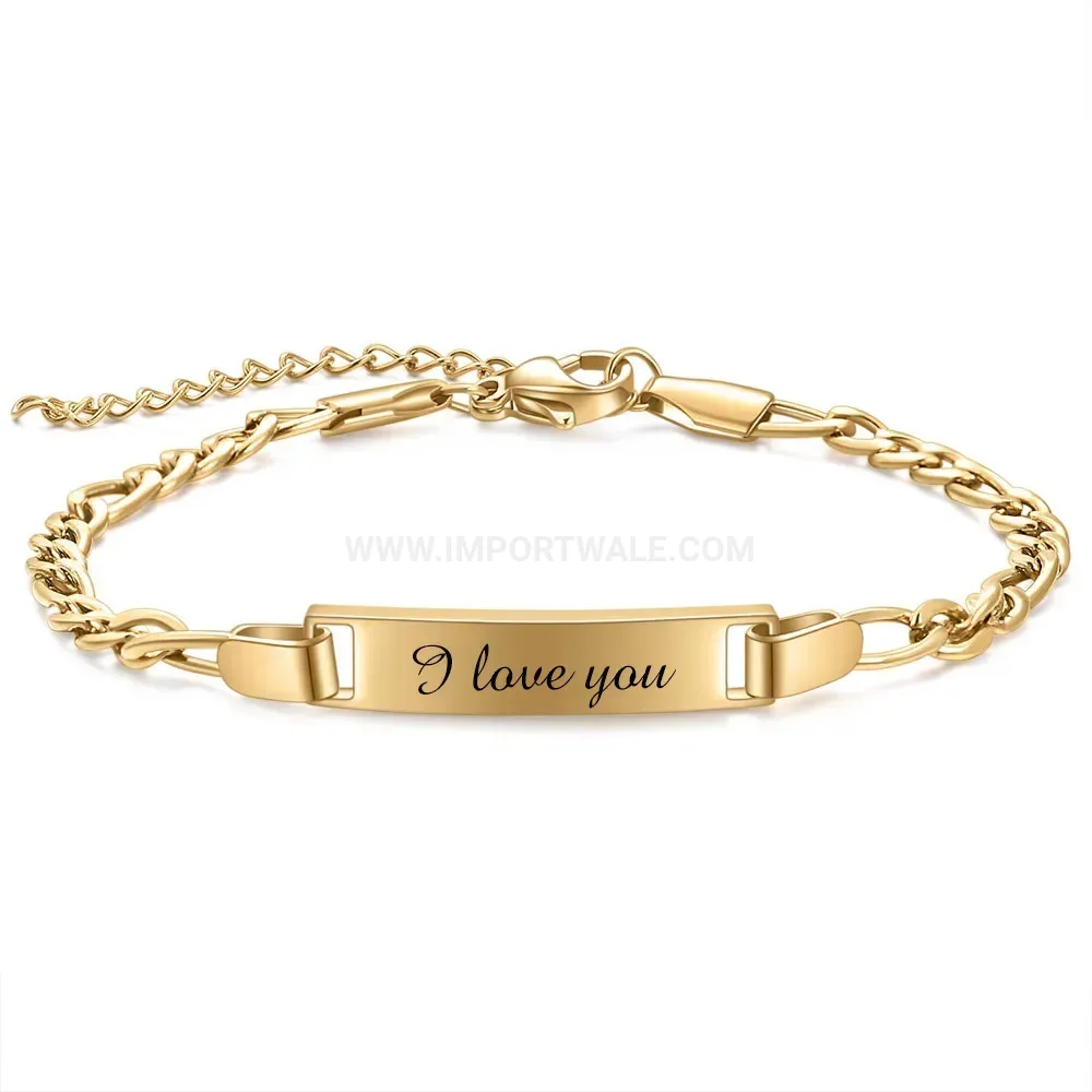 Adjustable Five Millimeter Curved Bar Stainless Steel Kids ID Bracelet