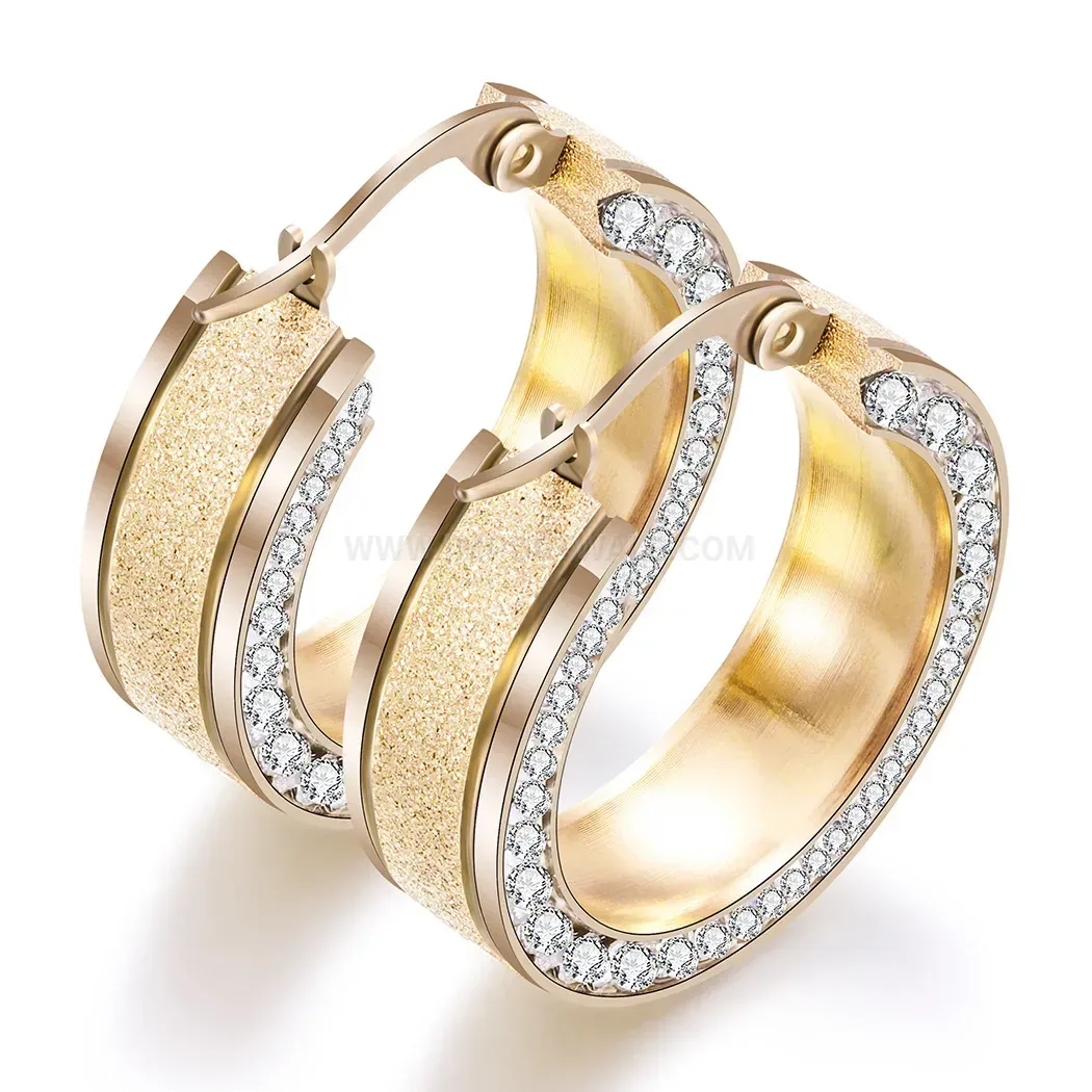 Elegant Frosted Crystal Accent Stainless Steel Huggie Hoop Earrings
