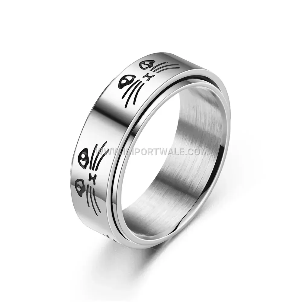 Spinner Stainless Steel Cat Pattern Band Ring