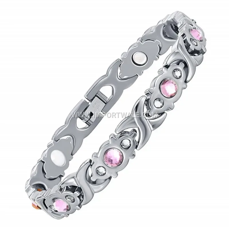 Colorful Rhinestone Magnet Stainless Steel Link Bracelet