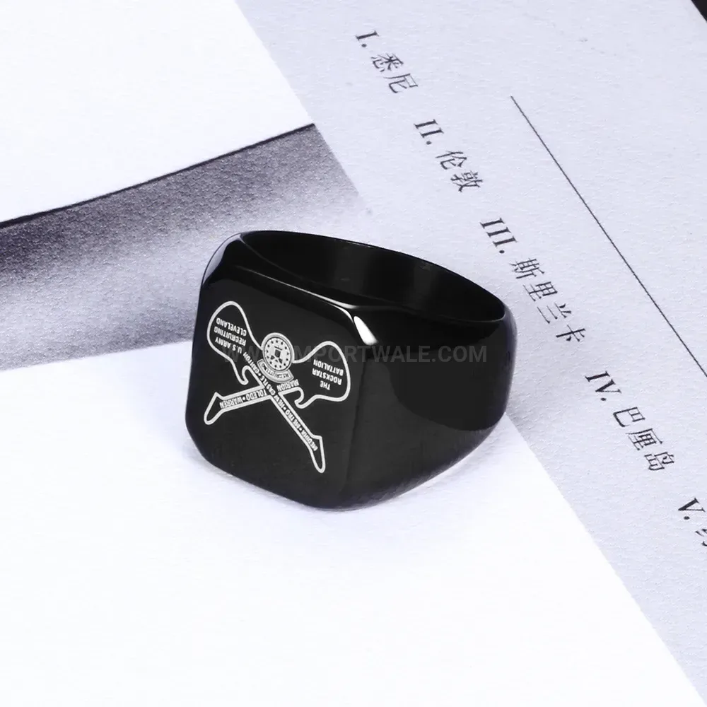 Trendy Black Laser Engraved Double Guitar Rock Stainless Steel Ring