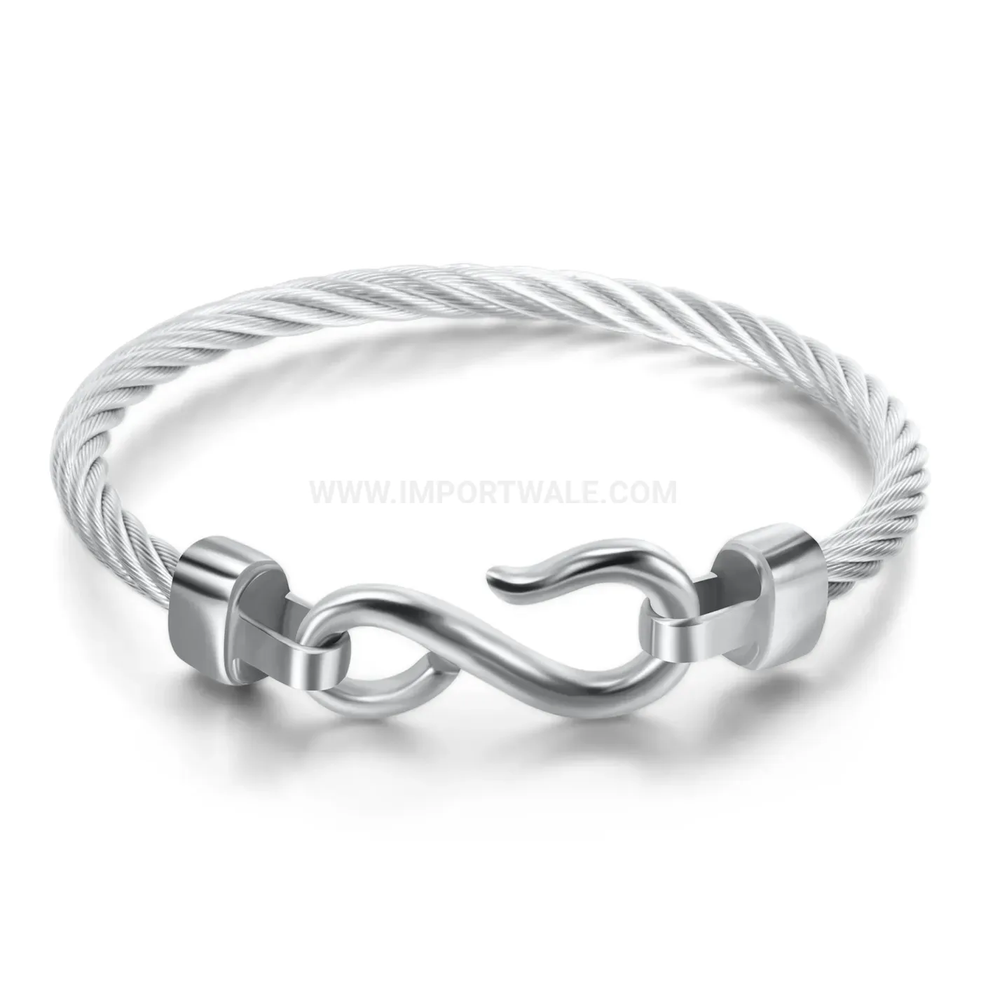 Designer Thick Cable Wire Fishhook Stainless Steel Bangle Bracelet