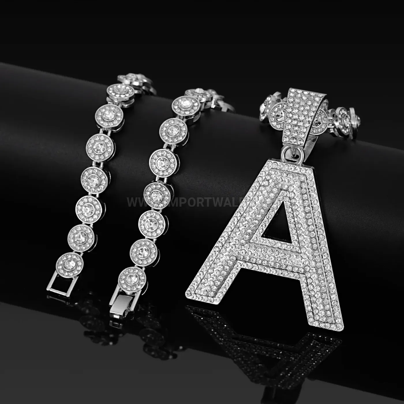 Chic Iced Out Letter A Pendant Cuban Chain Necklace