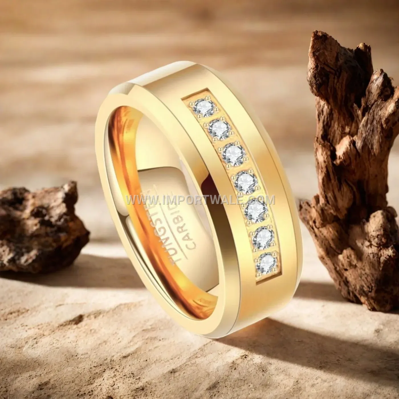 18K Gold Plated Stainless Steel Geometric Crystal Accent Ring