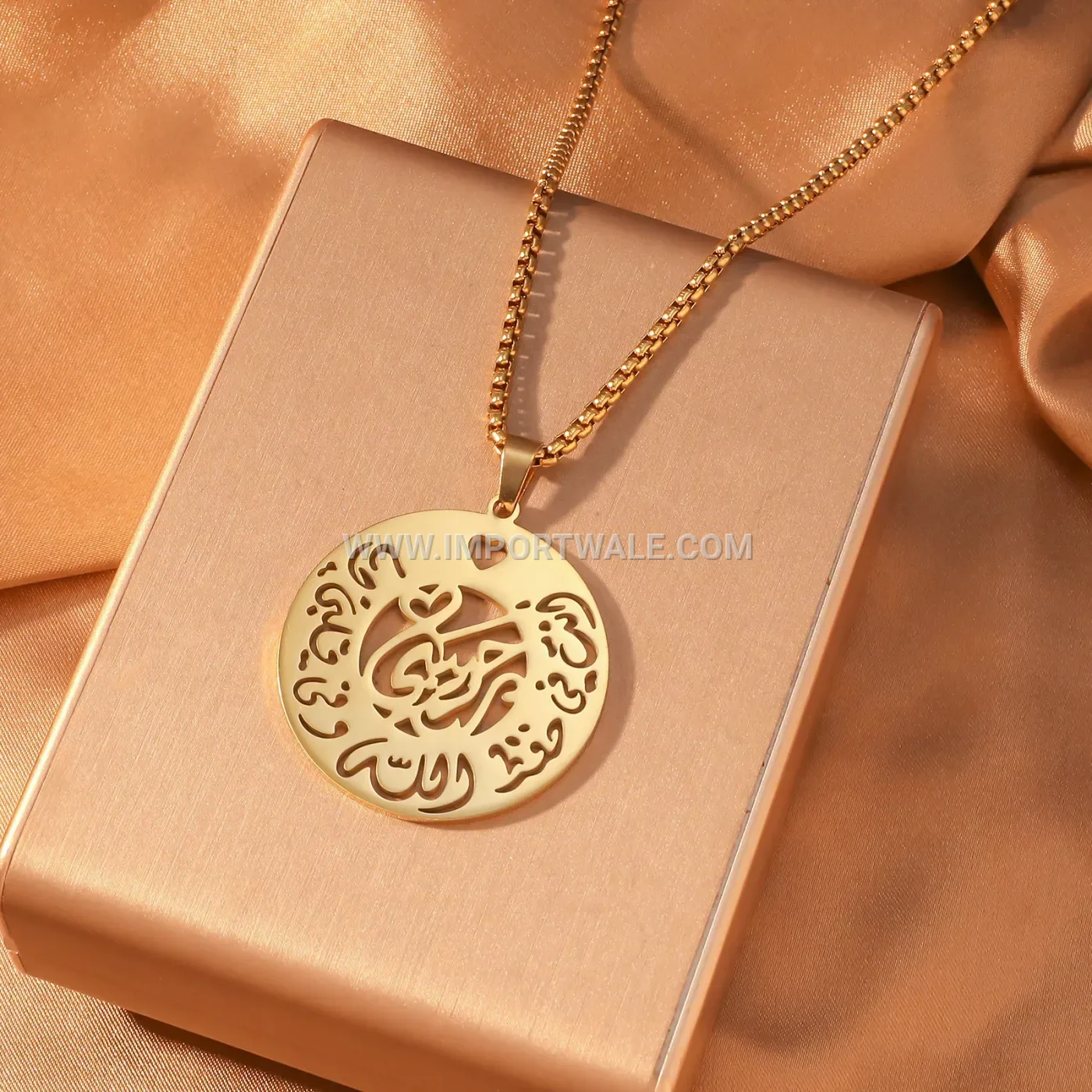 Stainless Steel Arabic Calligraphy Heart Cutout Pendant Necklace