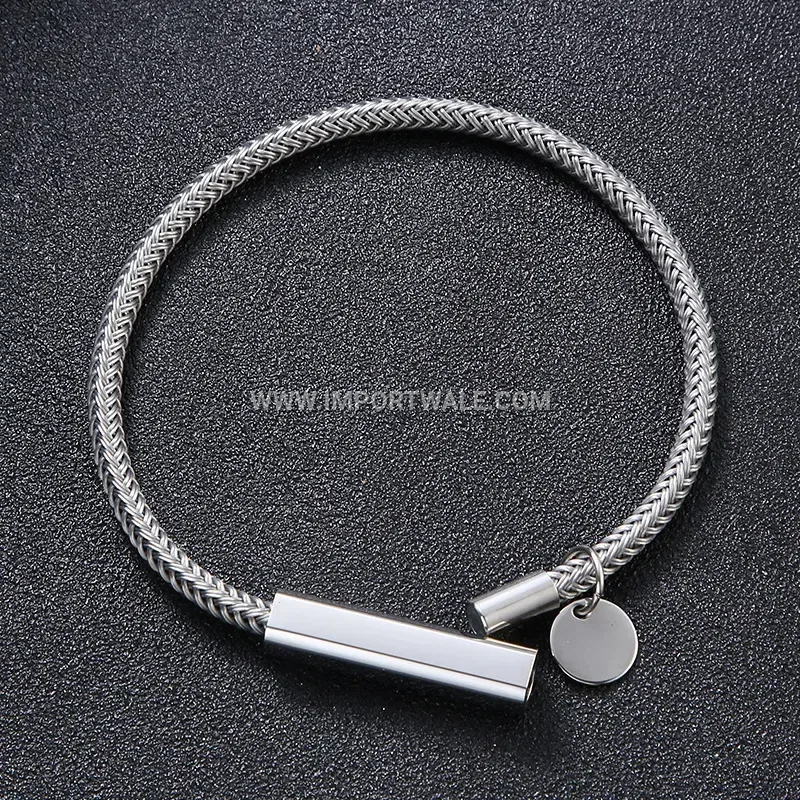 Industrial Steel Wire Cable Bangle Bracelet with Modern Accents