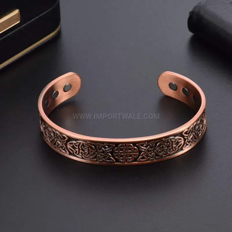 Patterned Copper Open Cuff Magnetic Therapy Bio Energy Bracelet