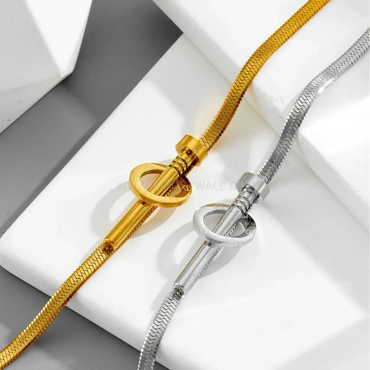 Minimalist Titanium Steel Nail Charm Snake Chain Bracelet