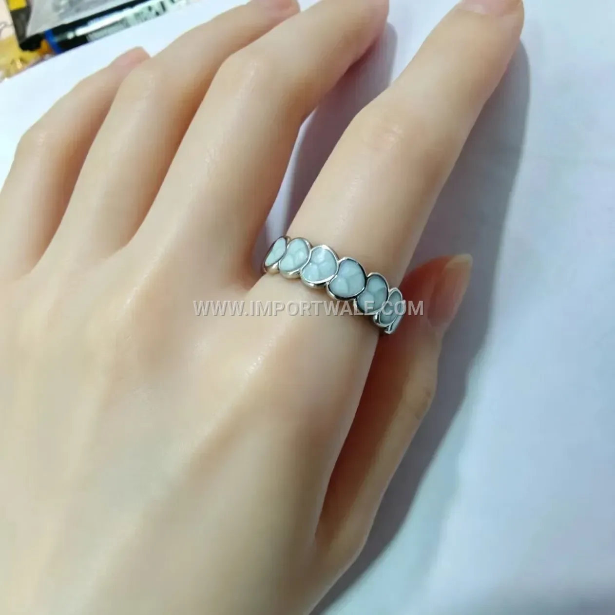 Gold Plated Heart Shaped Open Stainless Steel Enamel Ring