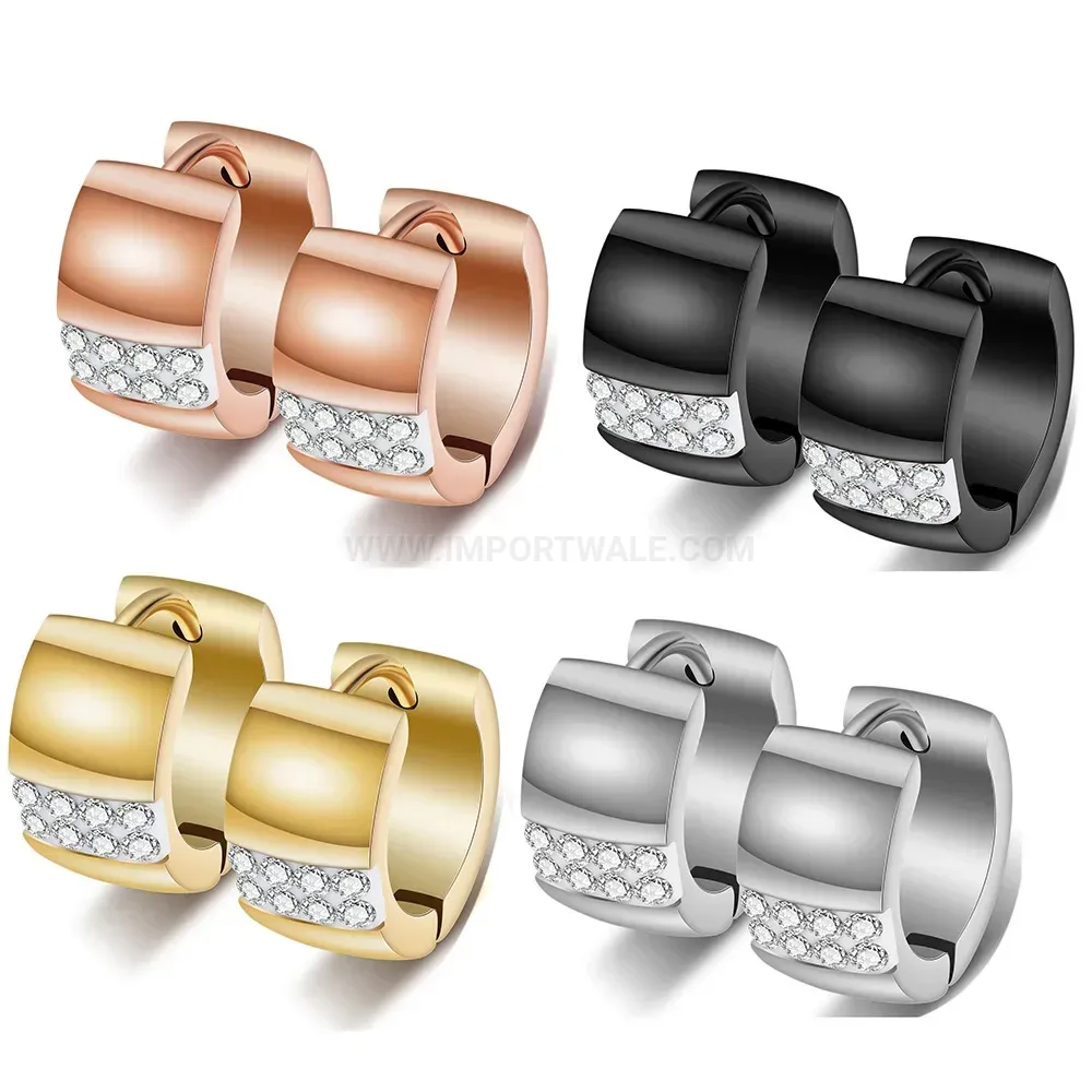 Elegant Sparkling Cubic Zirconia Inlaid Stainless Steel Huggie Earrings