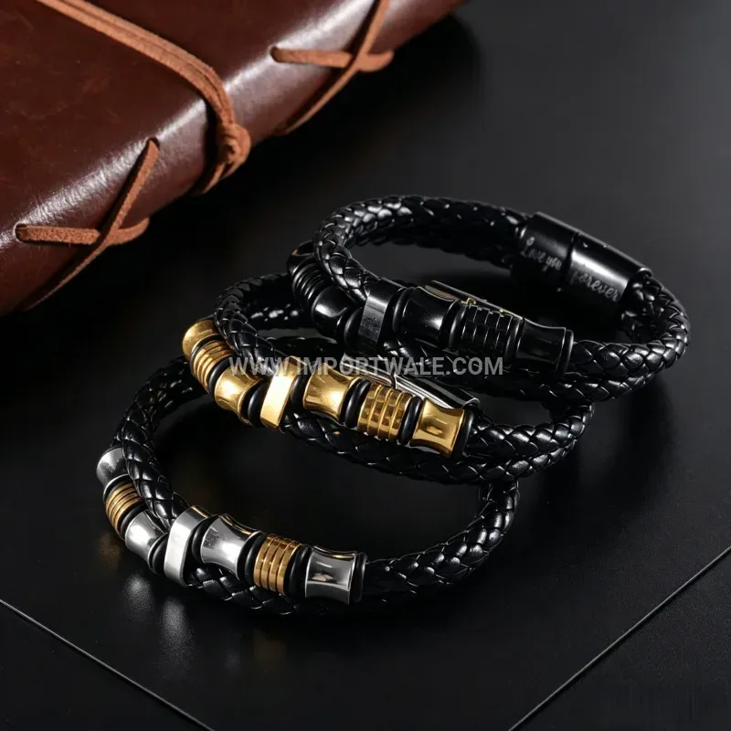 Multi-Layer Braided PU Leather Men's Magnetic Clasp Bracelet