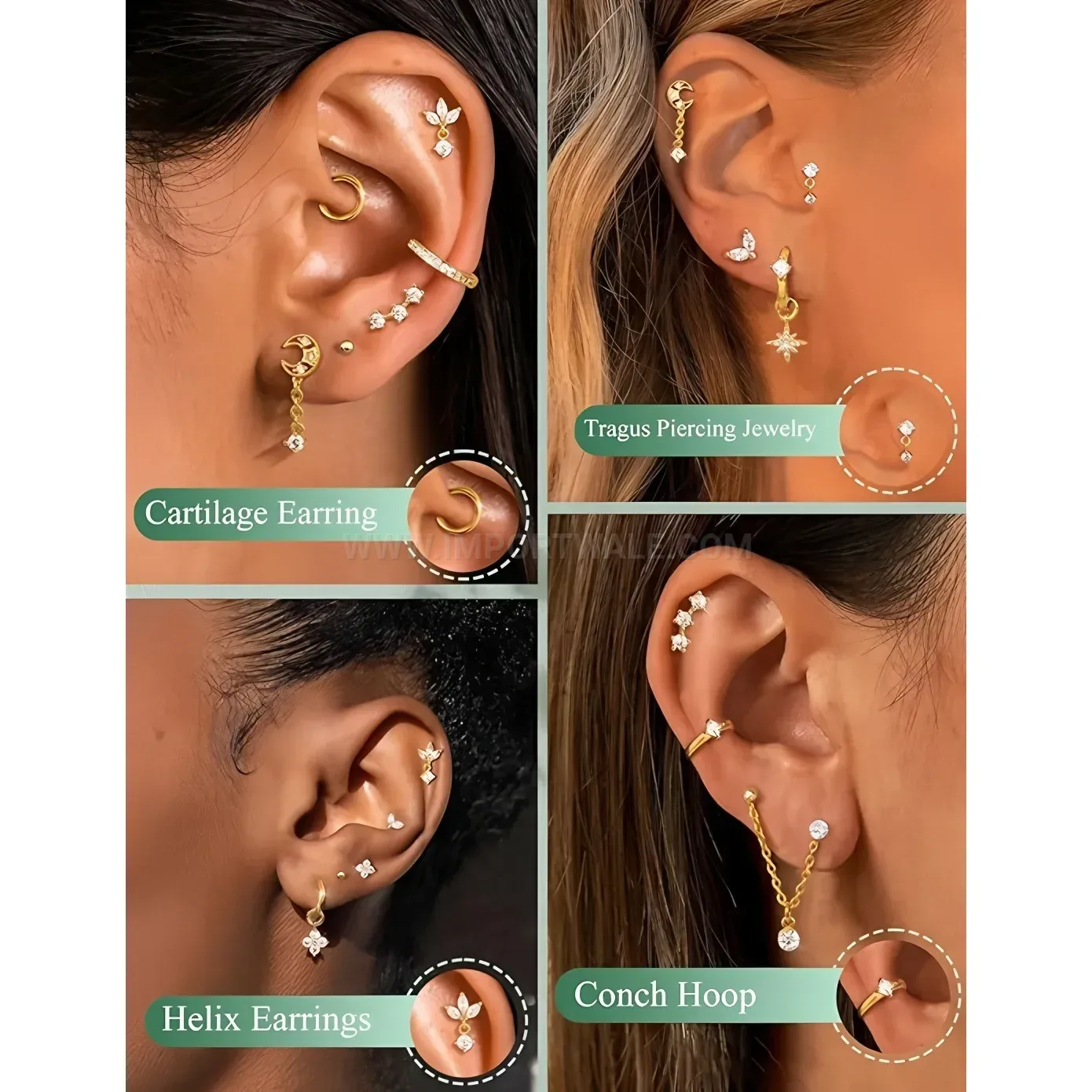 Bold Stainless Steel Four-Point Star Rhinestone Flat Back Earrings
