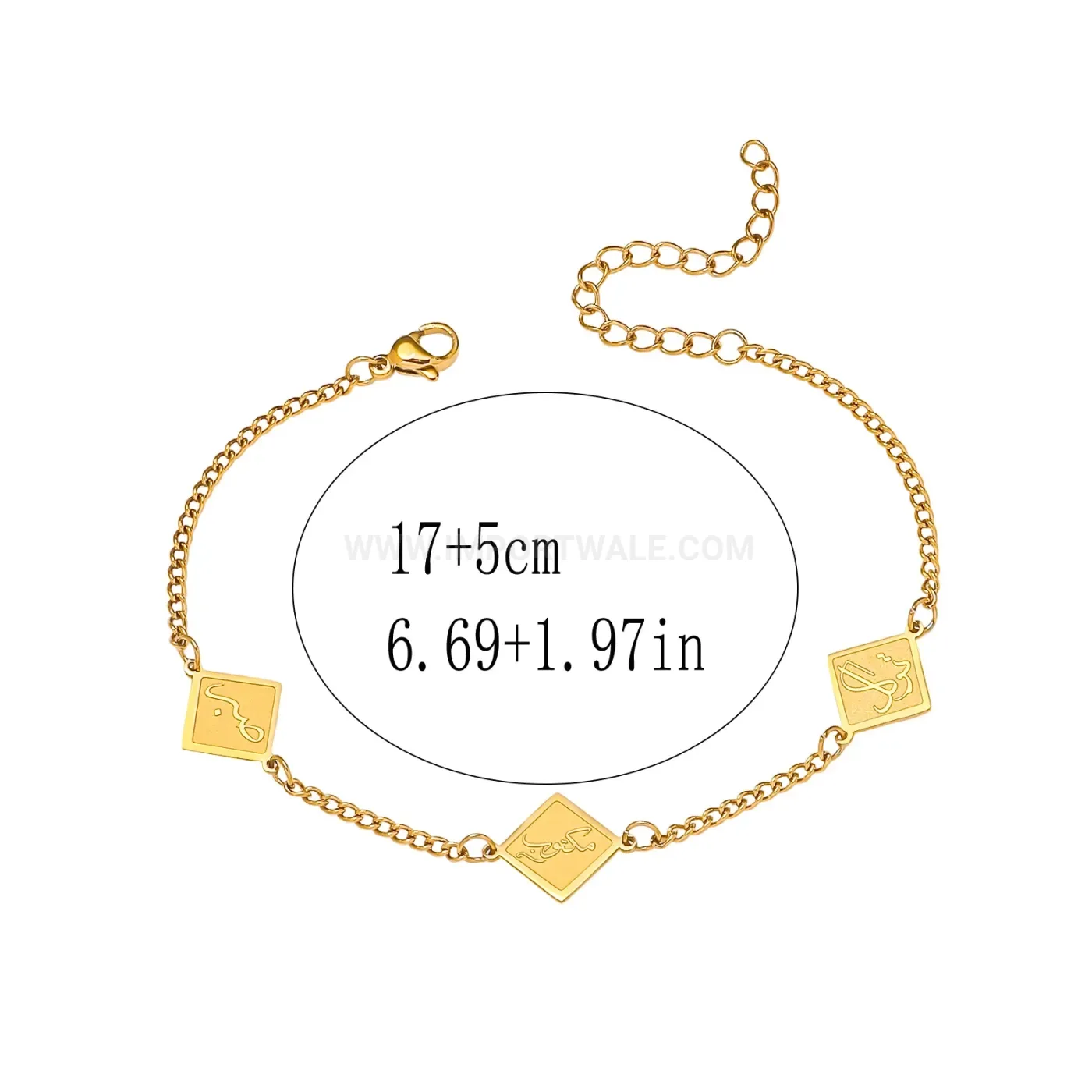 Arabic Love Hubb Diamond Motif Stainless Steel Cable Chain Bracelet