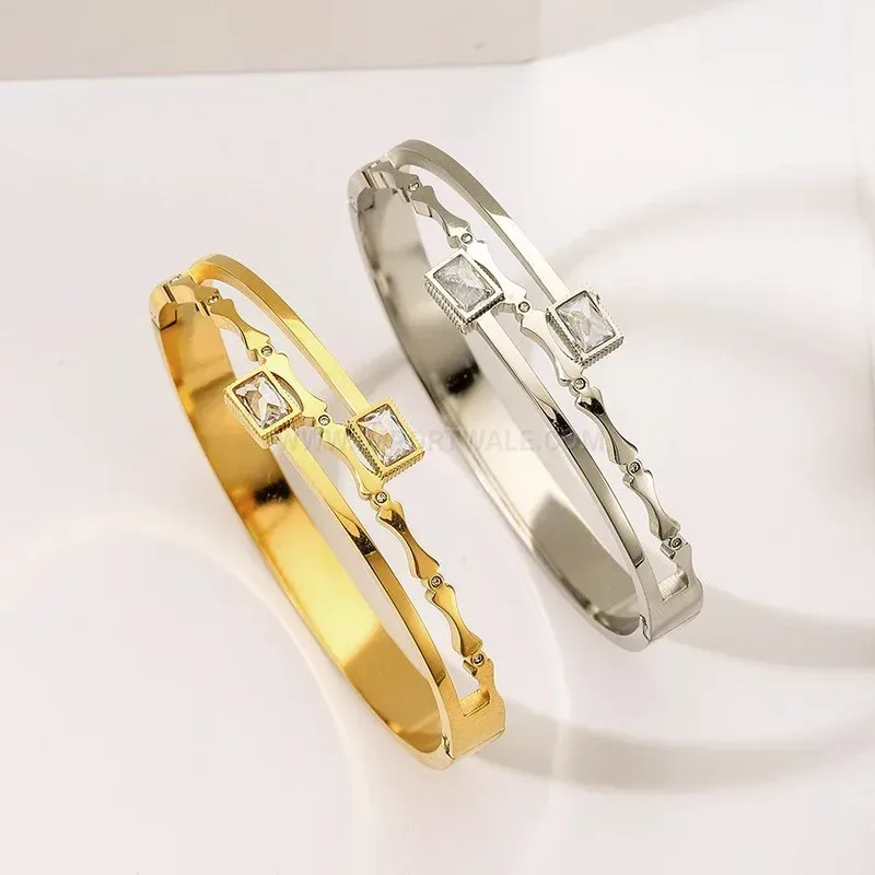 Stylish Geometric Rhinestone Square Titanium Steel Bangle Bracelet