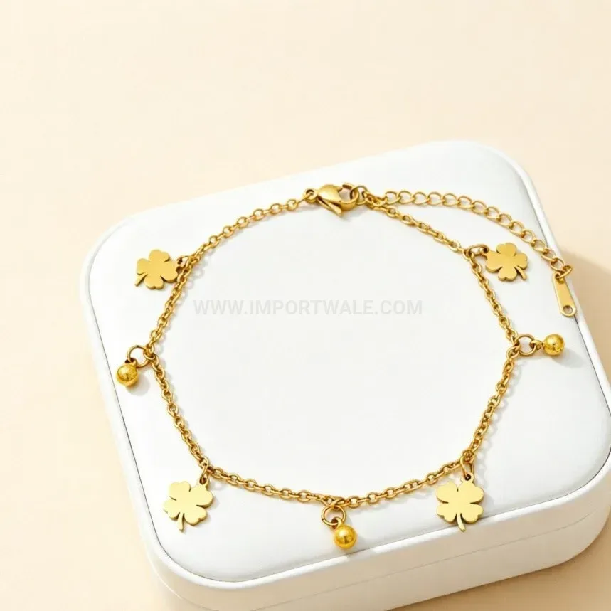 Minimalist Four Leaf Clover Stainless Steel Chain Bracelet