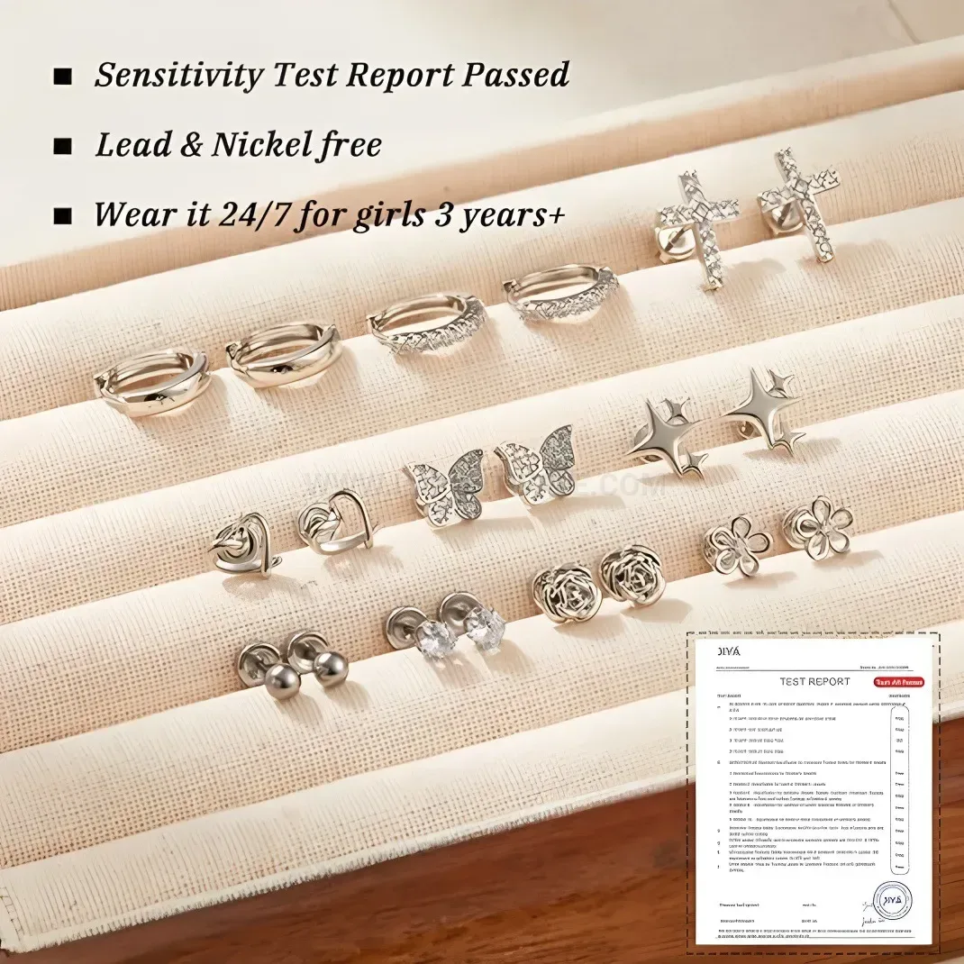 Elegant Stainless Steel Rose Flower Cross Cartilage Stud Piercing Set