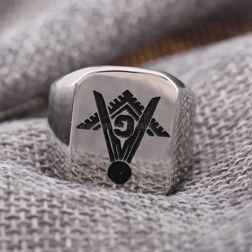 Modern Masonic Emblem Square Stainless Steel Signet Ring