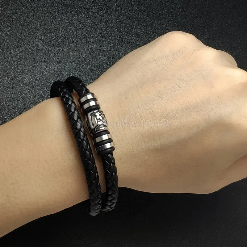 Fashion Handmade Beaded Microfiber Leather Stainless Steel Geometric Bracelet