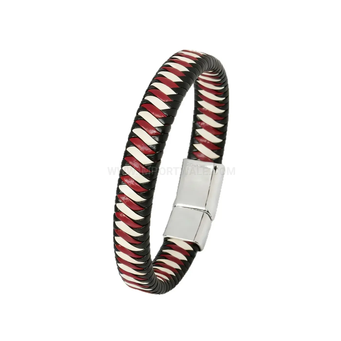Chic Striped Braided Leather Magnetic Clasp British Style Bracelet
