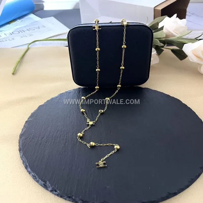 Gold Plated Titanium Steel Arc De Triomphe Long Chain Necklace