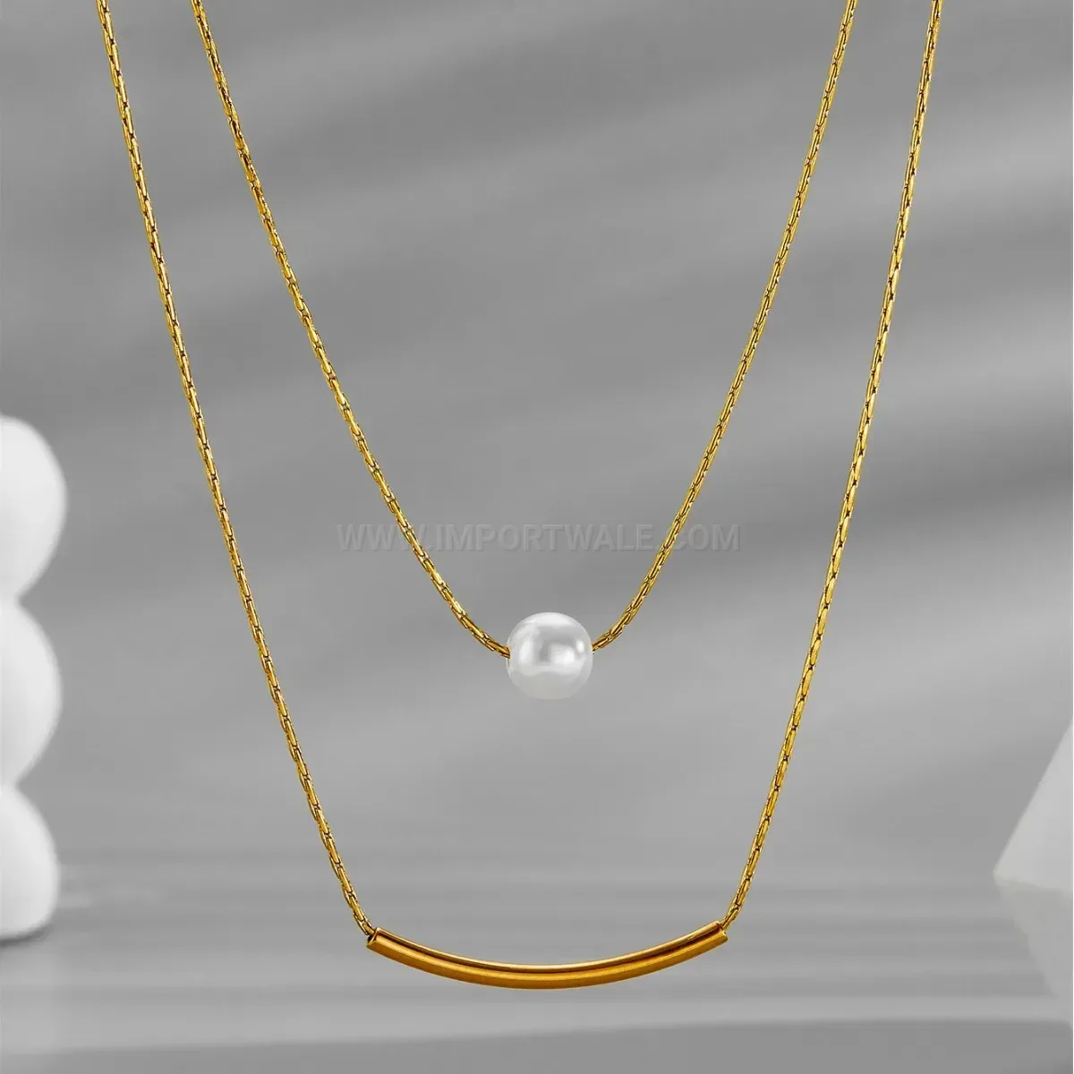Premium Double Layer Shell Pearl Titanium Steel Clavicle Necklace
