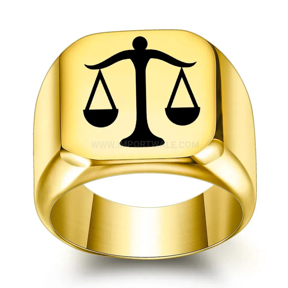 Fashion Engraved Scales of Justice Square Stainless Steel Ring