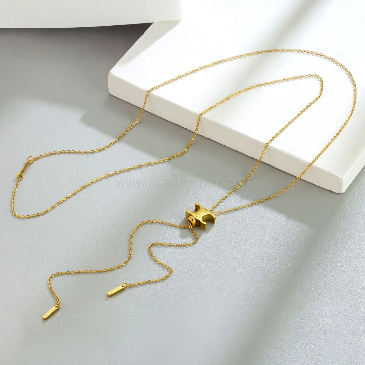Trendy Gold Plated Stainless Steel Letter Charm Tassel Pendant Necklace