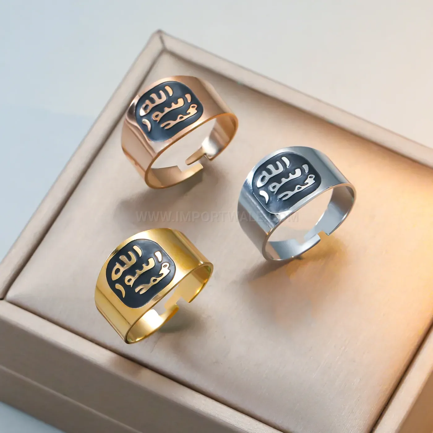 Gold Stainless Steel Arabic Calligraphy Open Band Ring