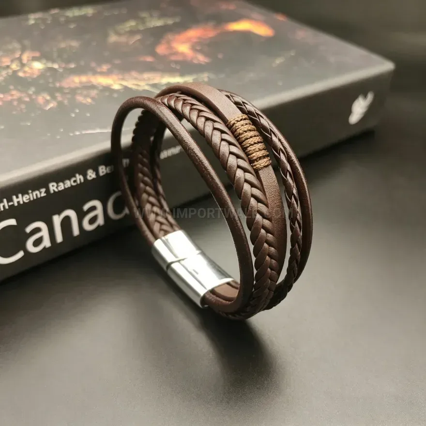 Premium Multi-Strand Woven Leather Bracelet with Magnetic Clasp