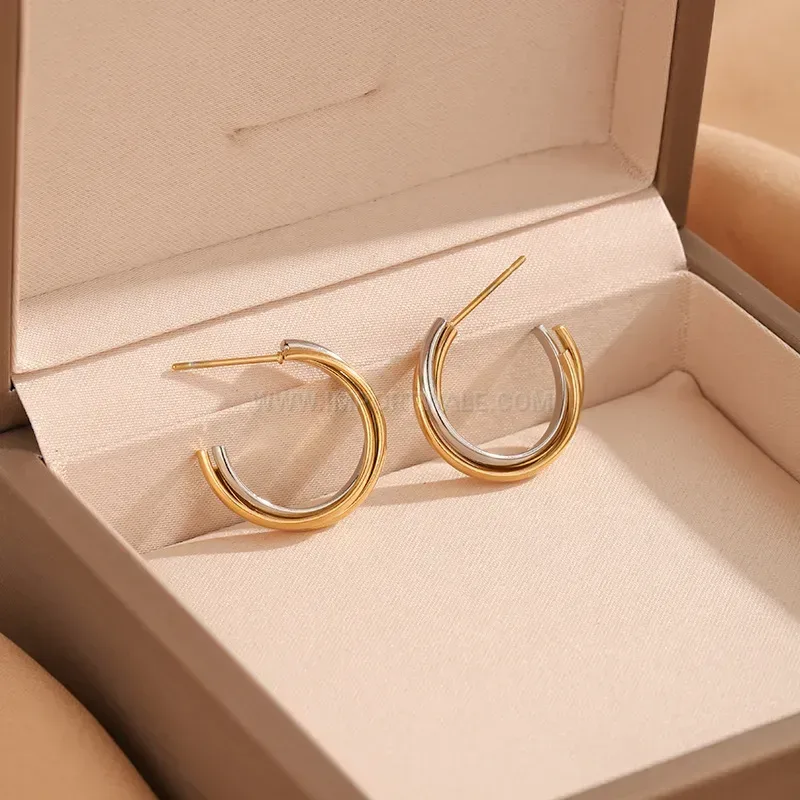 Premium Two Tone 18K Gold Plated Stainless Steel Small Hoop Earrings