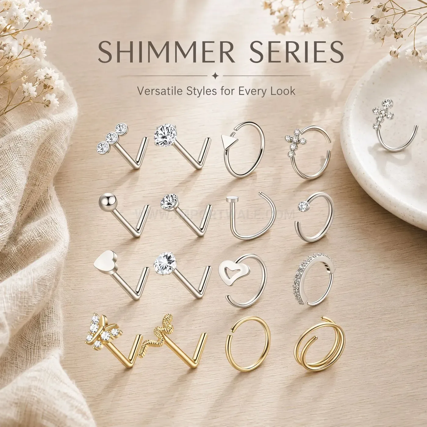 Modern Geometric Stainless Steel L-Shaped Nose Ring and Stud Set