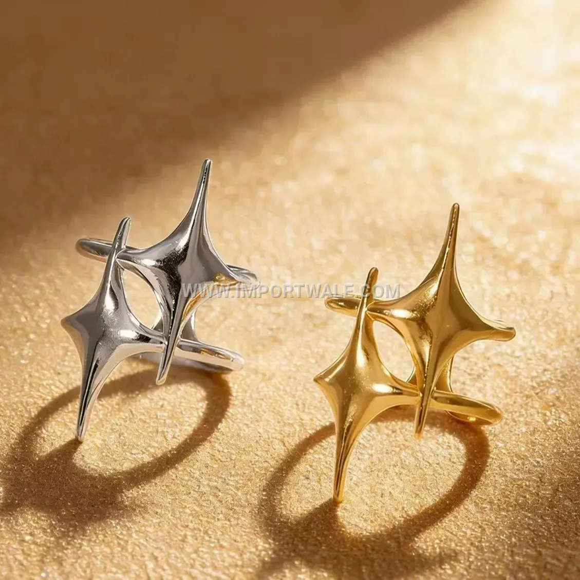 Adjustable Gold Plated Stainless Steel Star Motif Cocktail Ring