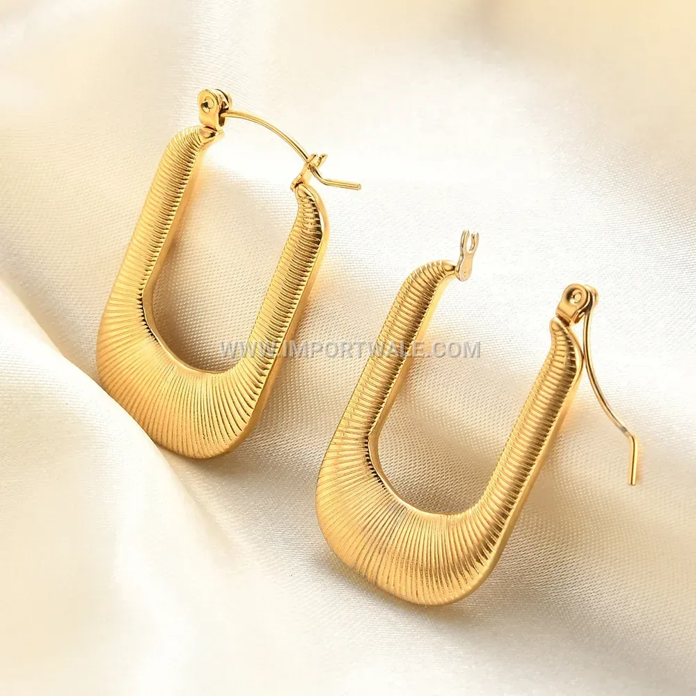 Geometric Cutout Grooved Stainless Steel Drop Earrings