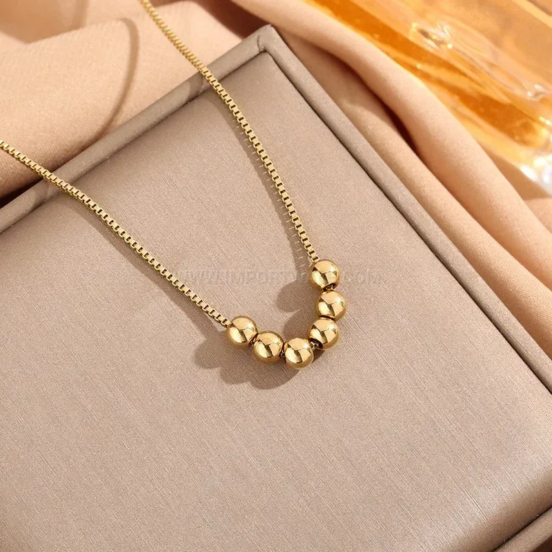 Fashion Gold Plated Titanium Steel Six Beads Clavicle Chain