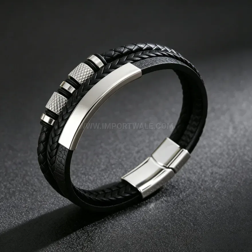 Elegant Triple Layer Braided Leather Magnetic Bracelet