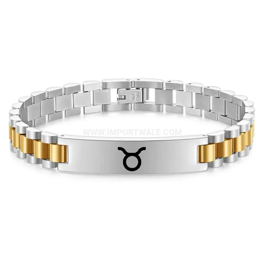 Men's Stainless Steel Zodiac Engraved Watch Band Bangle Bracelet