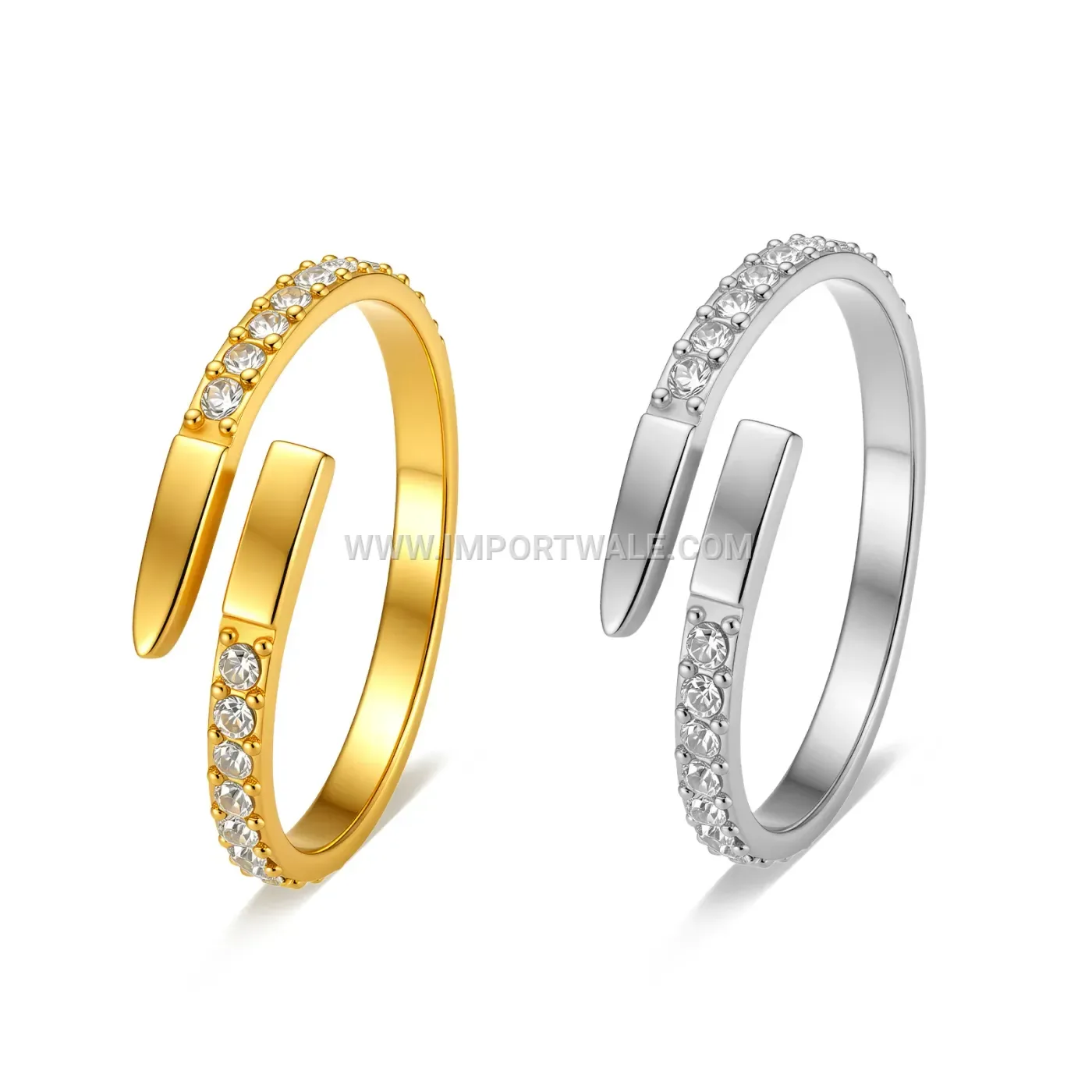 Engraved Open Nail Motif Stainless Steel Zircon Ring
