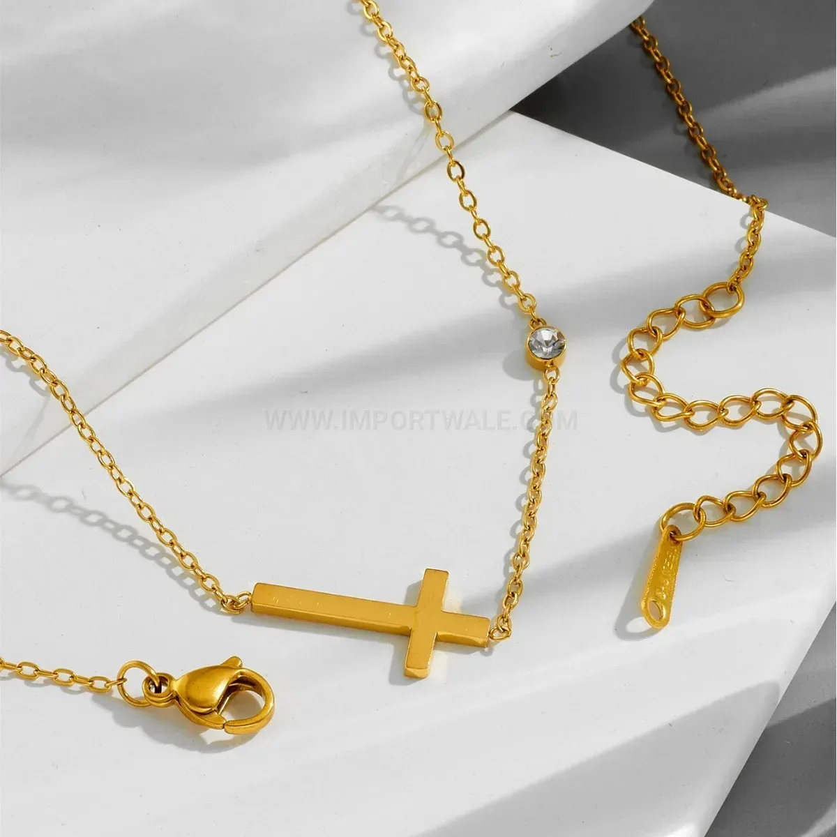 Stylish Minimalist Titanium Steel Cross Rhinestone Bracelet and Necklace